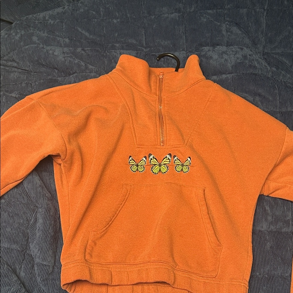 Orange Butterfly Embroidered Women's Sweater